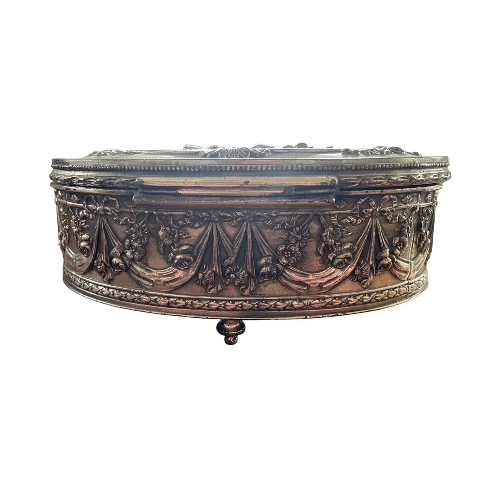 Antique Jennings Brothers JB 2733 Silver Plate Jewelry Casket Box Broken Hinge